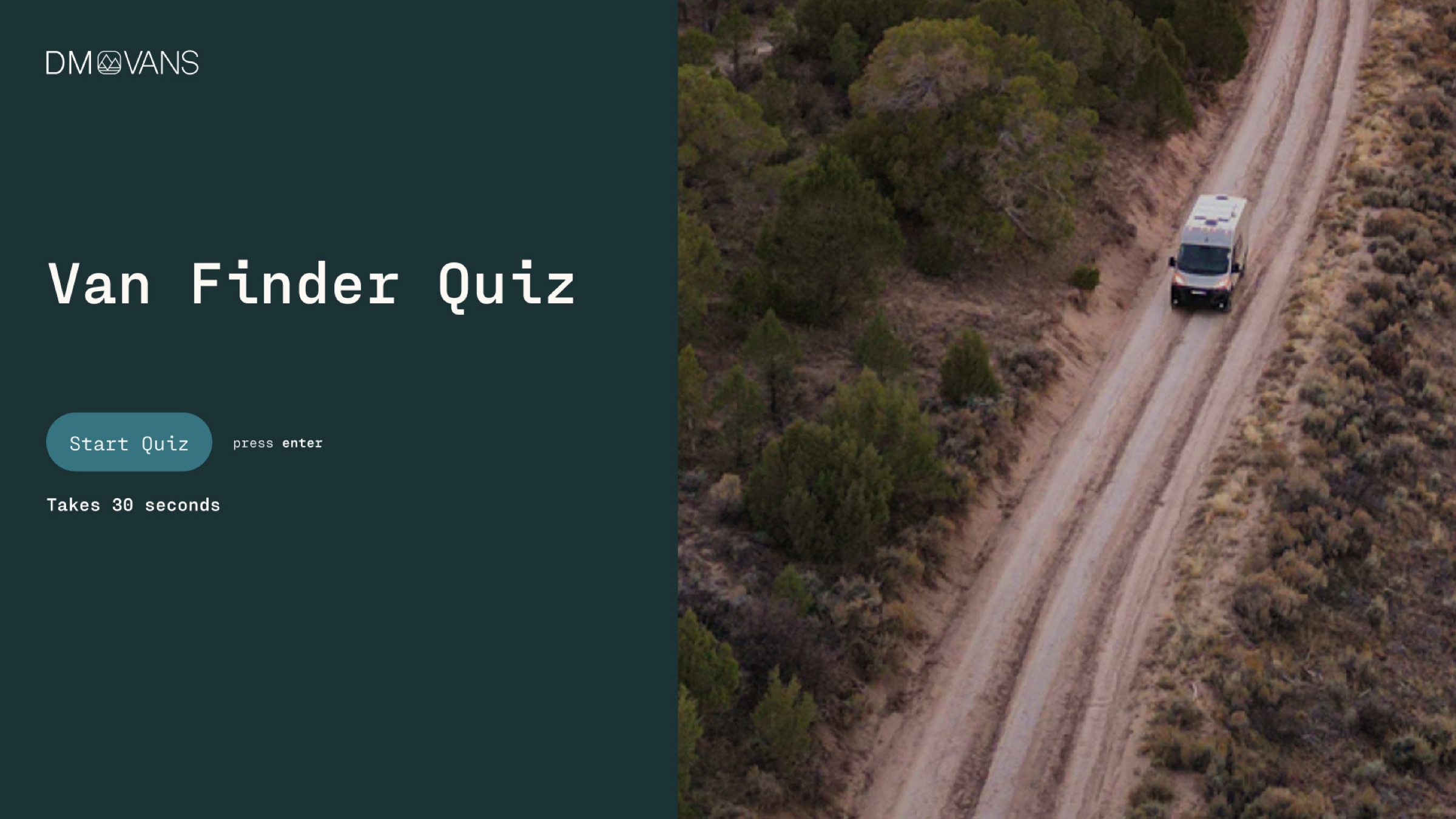 The Van Quiz — opening question screen with branching paths.