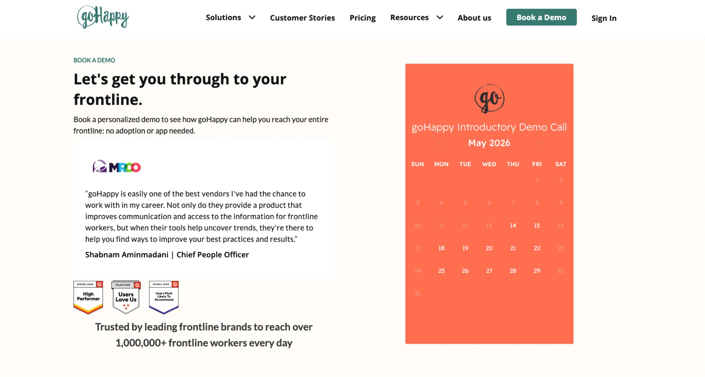 goHappy book a demo — converted CTA destination from pricing.