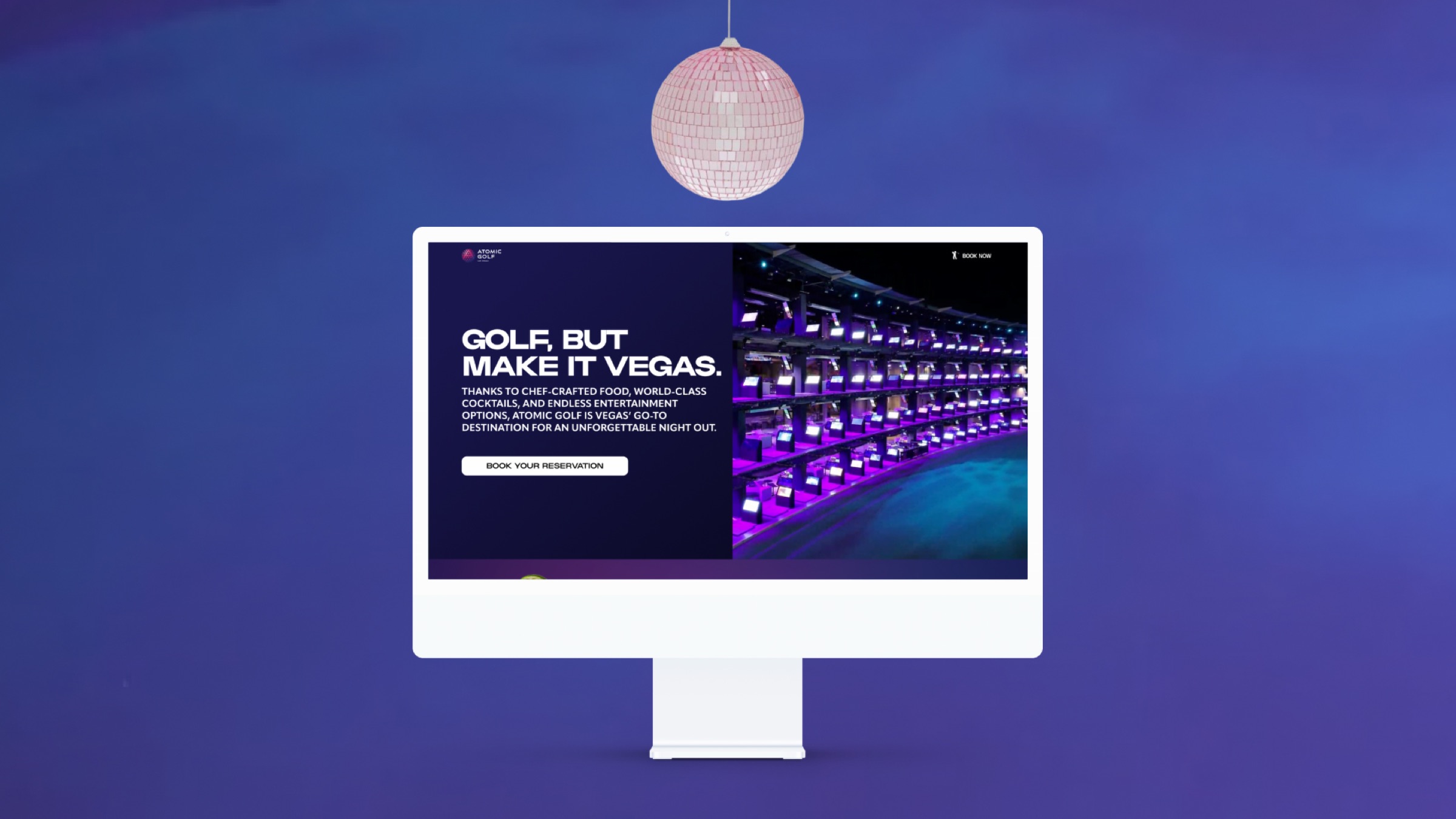 Atomic Golf — redesigned paid-media landing experience, desktop.